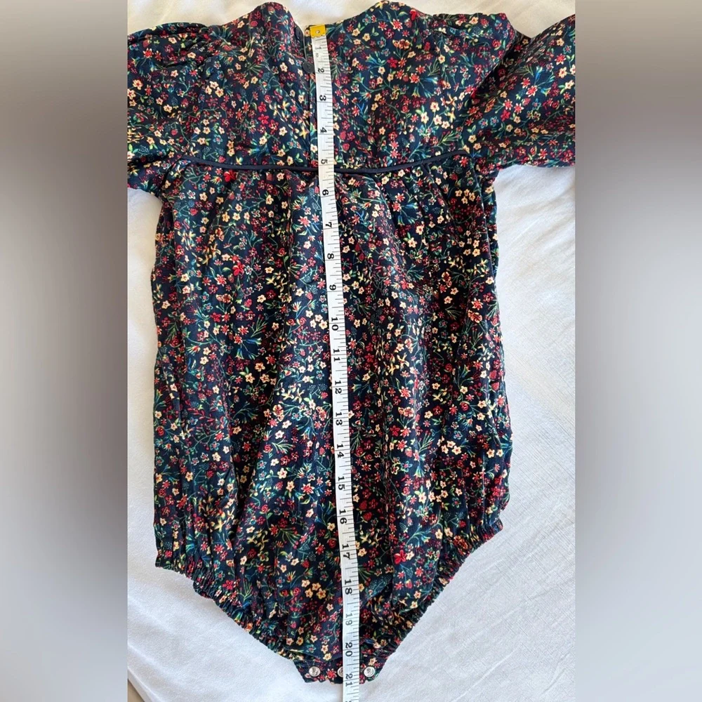 NWT Analogie by Lil Legs Luxe Navy Floral Corduroy Romper Sz 2-3 Holiday Outfit